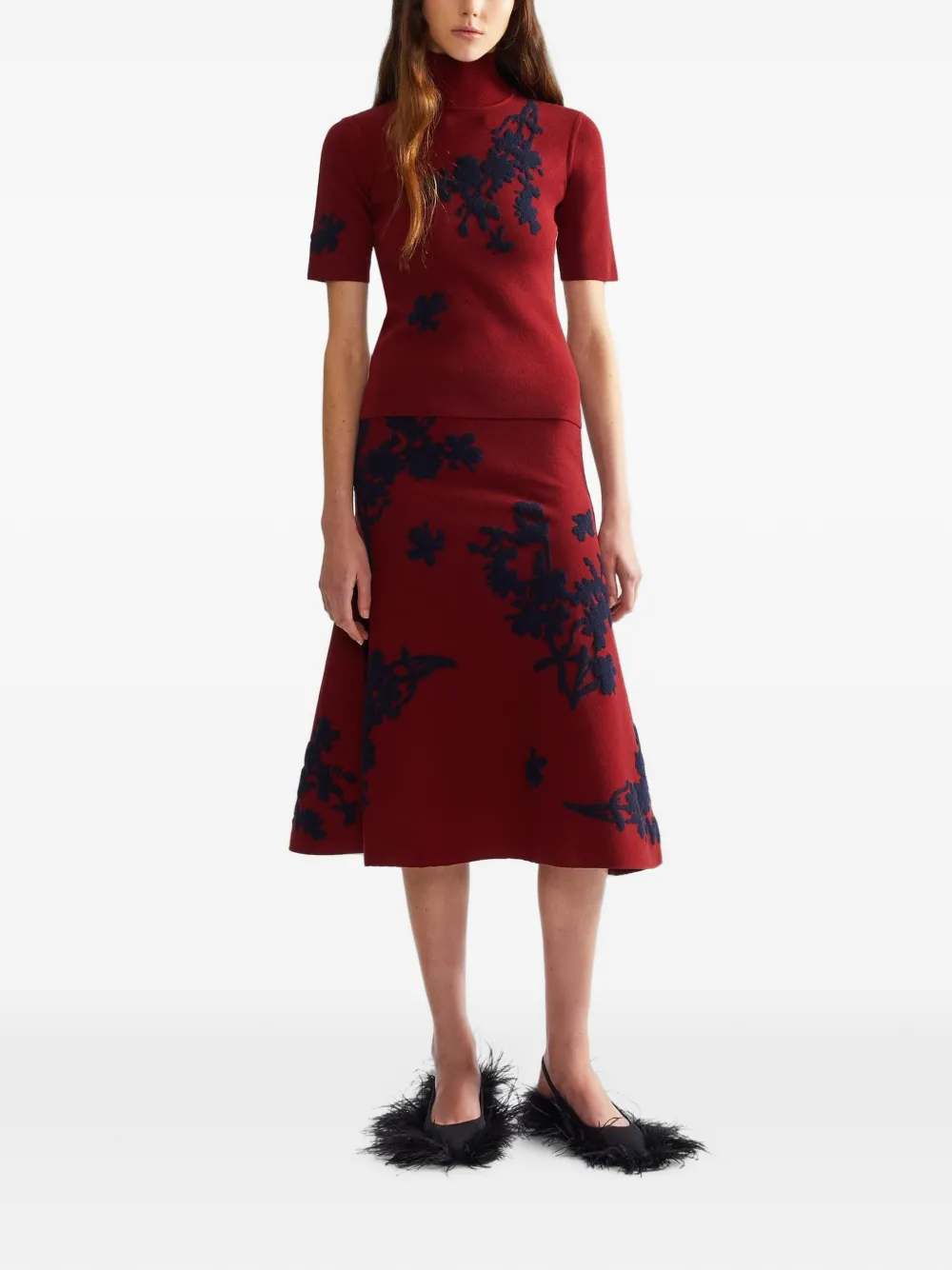 ERDEM jacquard-knit midi skirt Rood