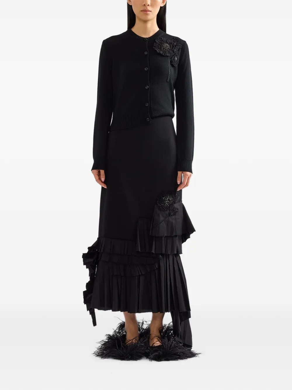 ERDEM floral-embellished cardigan Zwart