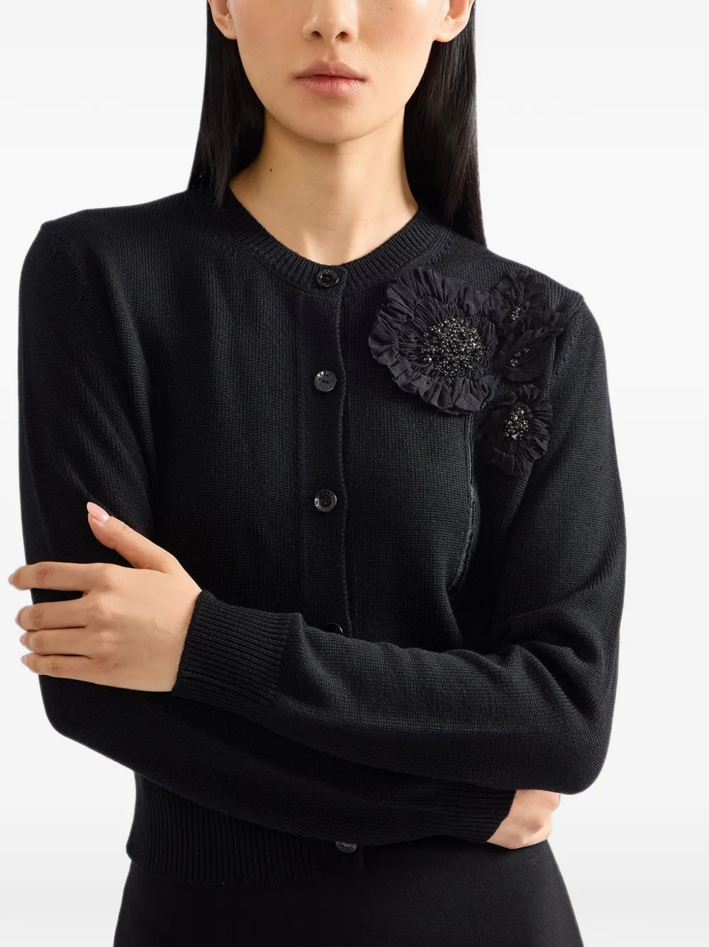 ERDEM floral-embellished cardigan Zwart