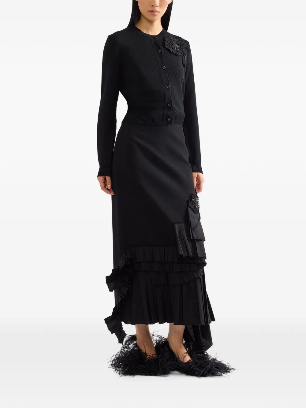 ERDEM floral-embellished cardigan Zwart