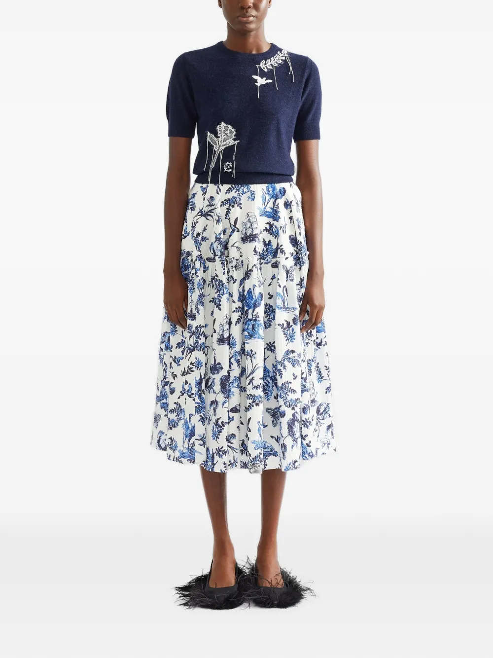 ERDEM Trui van alpacablend met korte mouwen en ronde hals Blauw