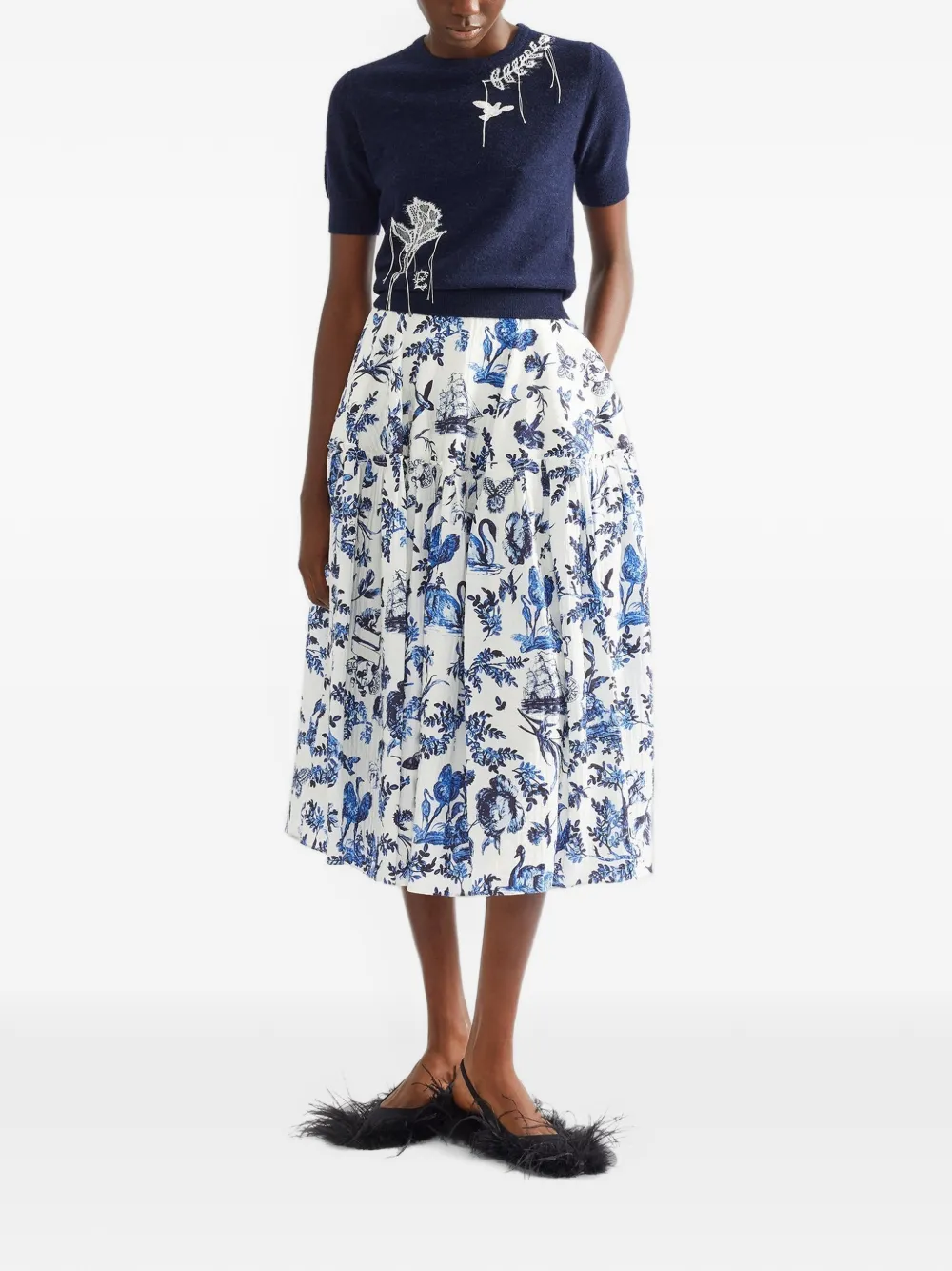 ERDEM Trui van alpacablend met korte mouwen en ronde hals Blauw
