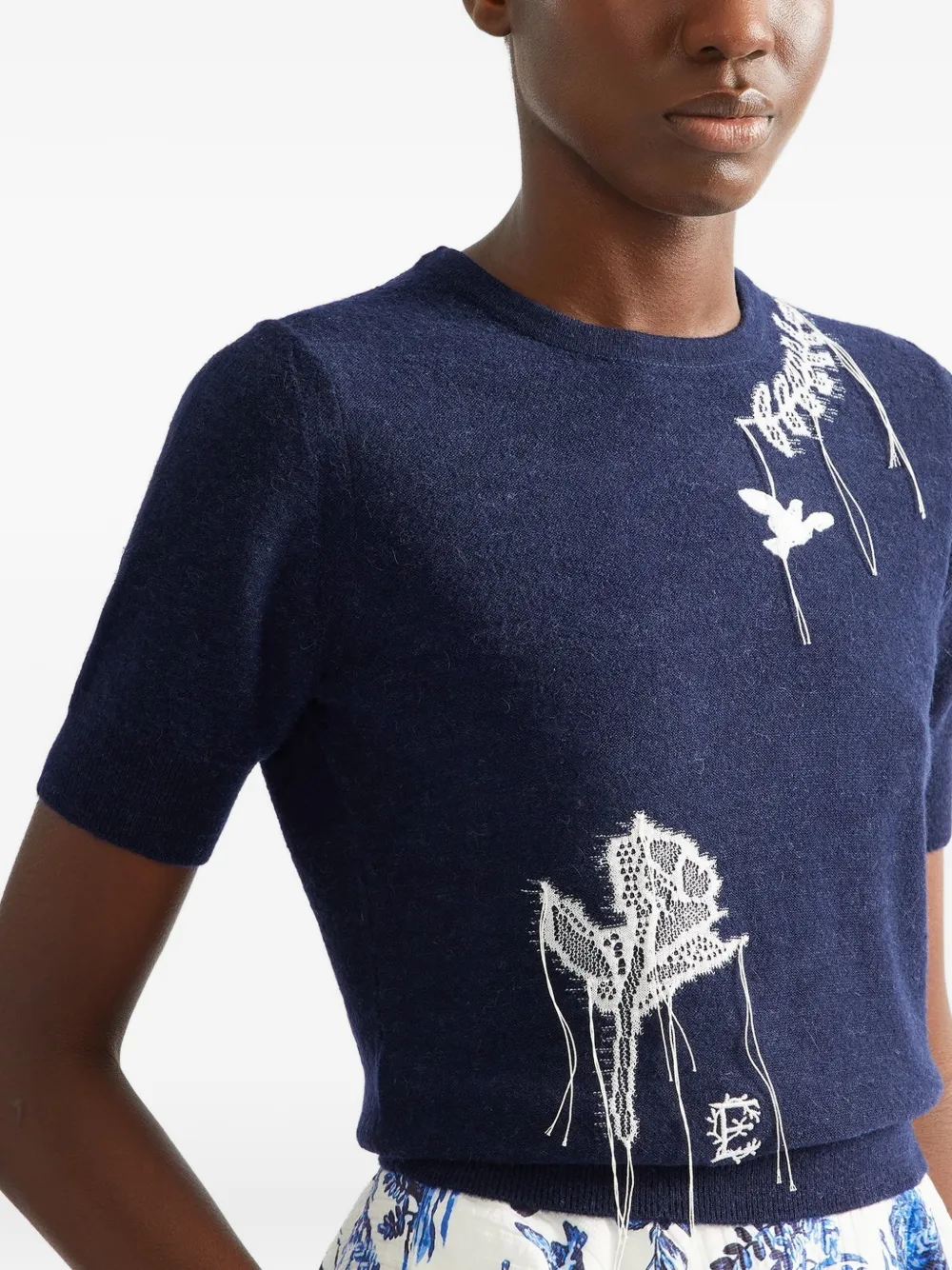 ERDEM Trui van alpacablend met korte mouwen en ronde hals Blauw