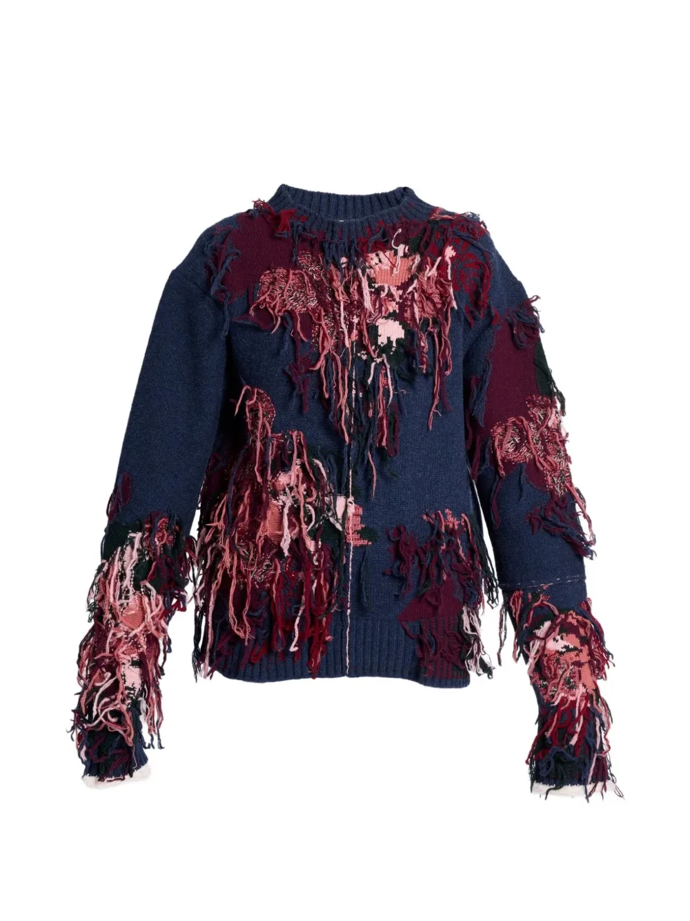ERDEM Intarsia trui met franje Blauw
