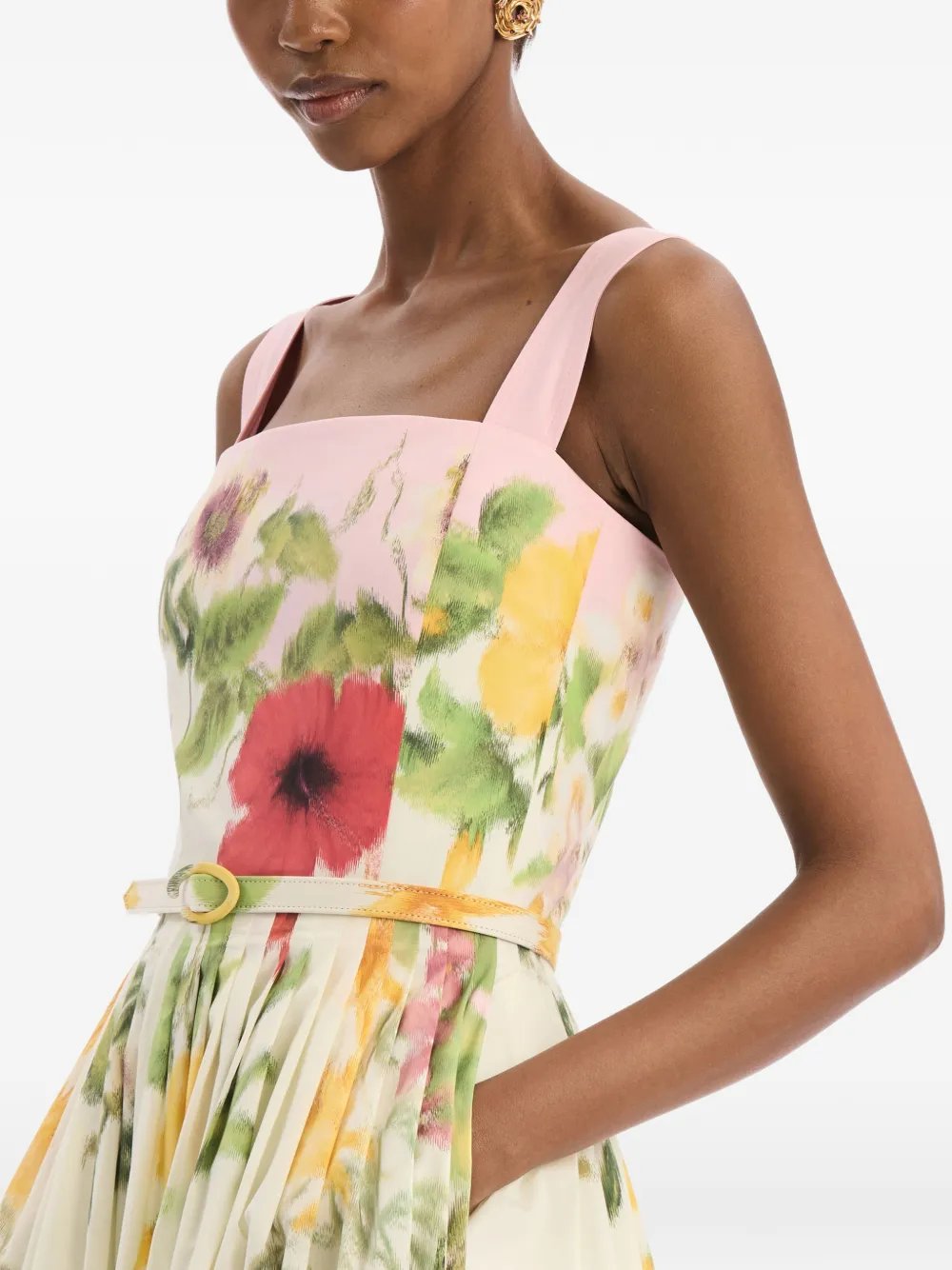 Oscar de la Renta Katoenen popeline jurk met bloemendetails Beige