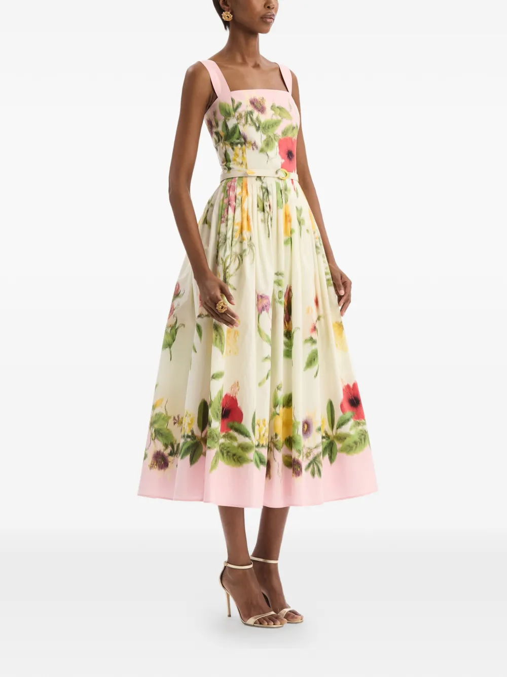 Oscar de la Renta Katoenen popeline jurk met bloemendetails Beige