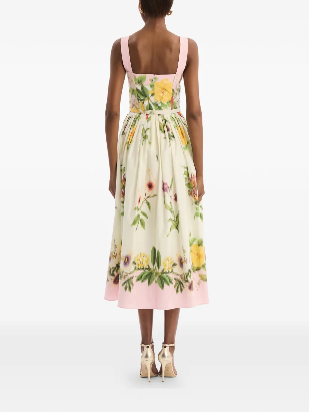 Oscar de la Renta Katoenen popeline jurk met bloemendetails Beige