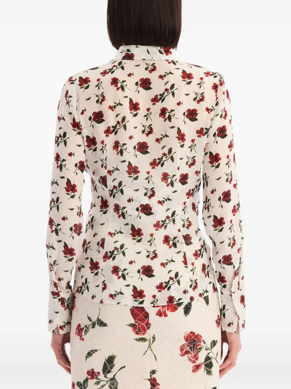 Oscar de la Renta Zijden chiffon blouse met hibiscus-detail Wit