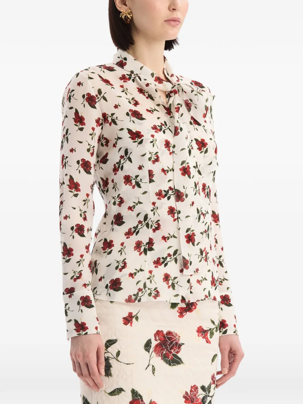 Oscar de la Renta Zijden chiffon blouse met hibiscus-detail Wit
