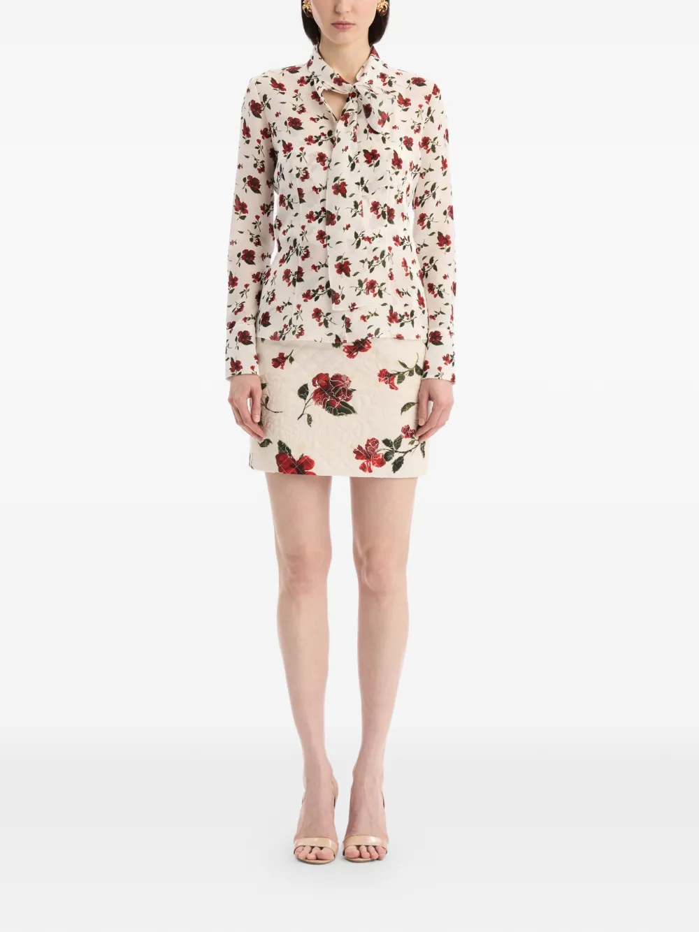 Oscar de la Renta Zijden chiffon blouse met hibiscus-detail Wit