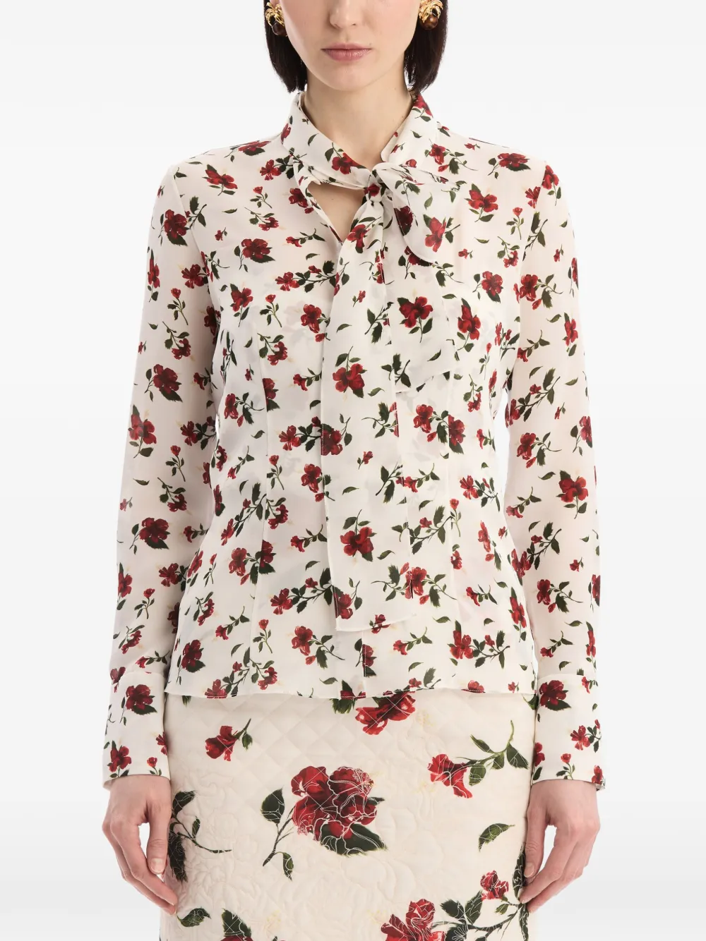 Oscar de la Renta Zijden chiffon blouse met hibiscus-detail Wit