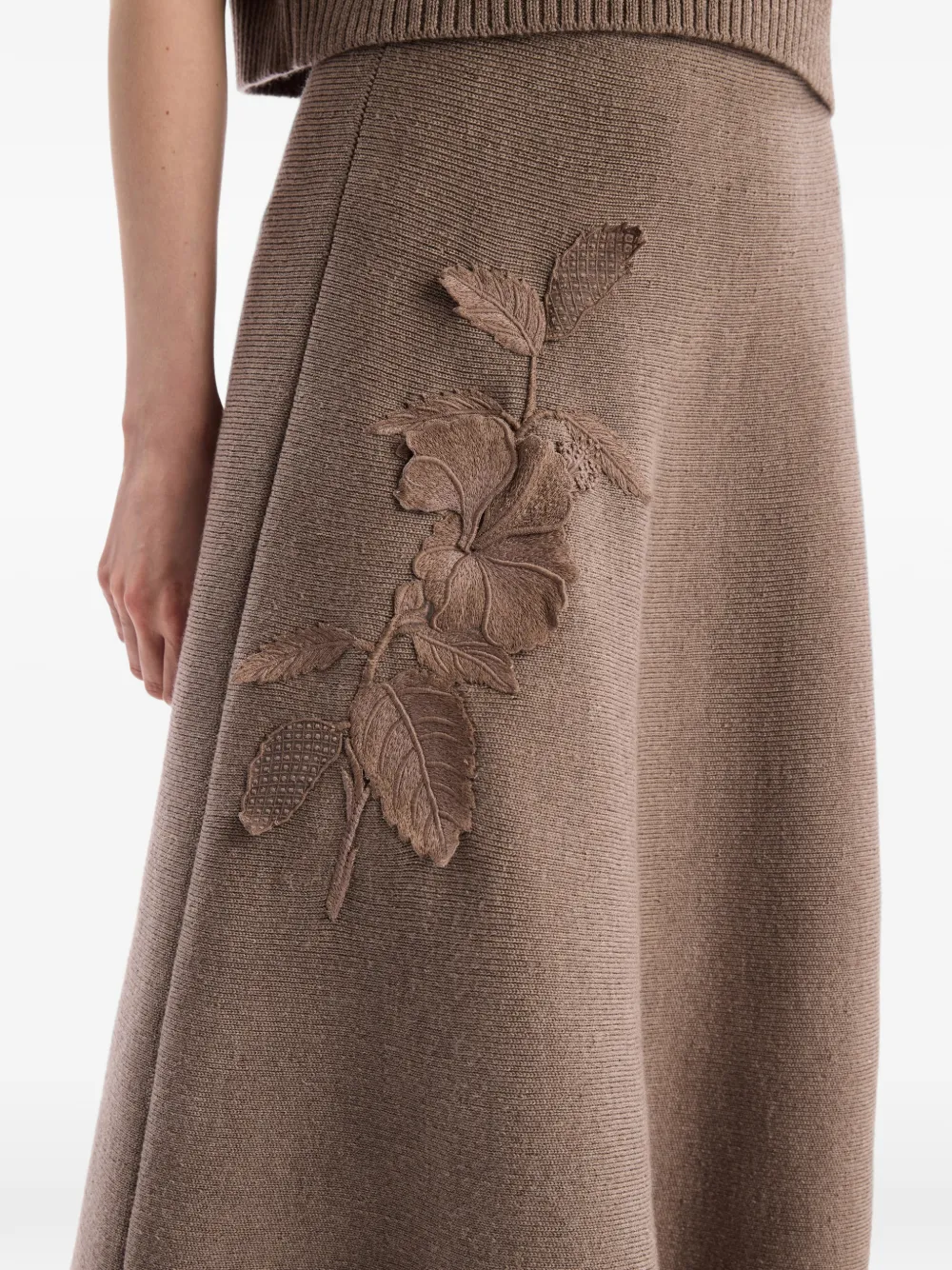 Oscar de la Renta Gebreide rok met geborduurde hibiscus Bruin
