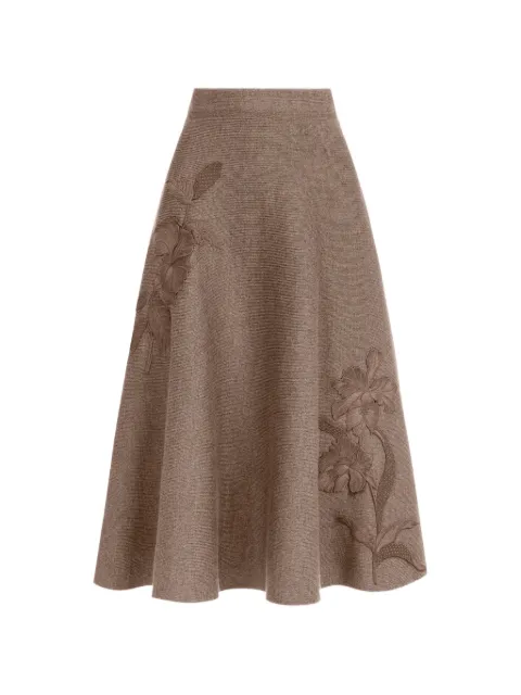 Oscar de la Renta hibiscus-embroidered knit skirt