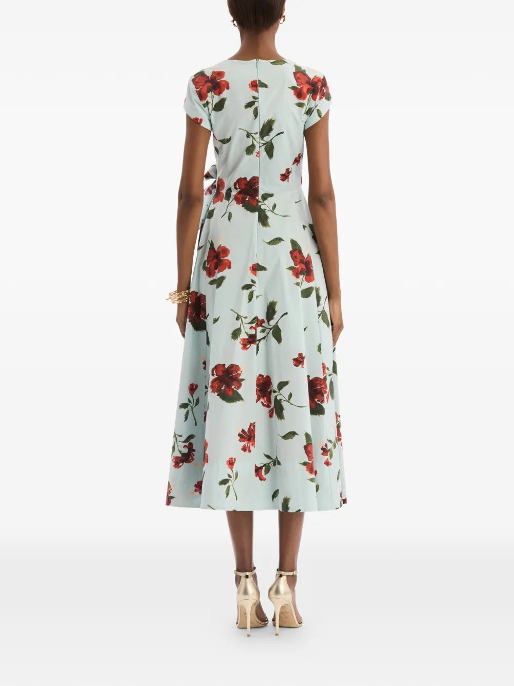 Oscar de la Renta Popeline katoenen wikkeljurk met hibiscus-detail Blauw