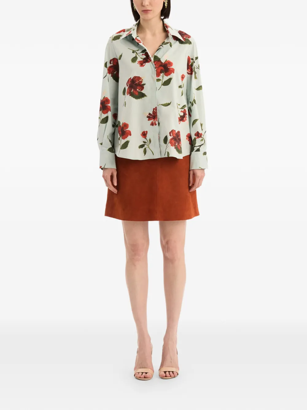 Oscar de la Renta Popeline katoenen blouse met hibiscus-detail Blauw