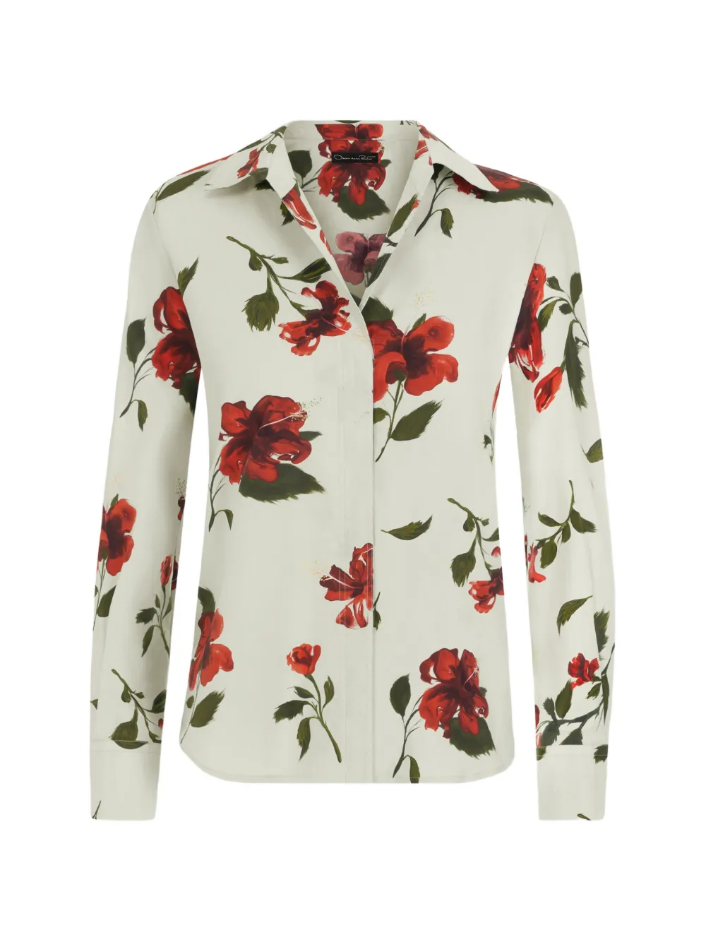 Oscar de la Renta hibiscus cotton poplin blouse - Blu