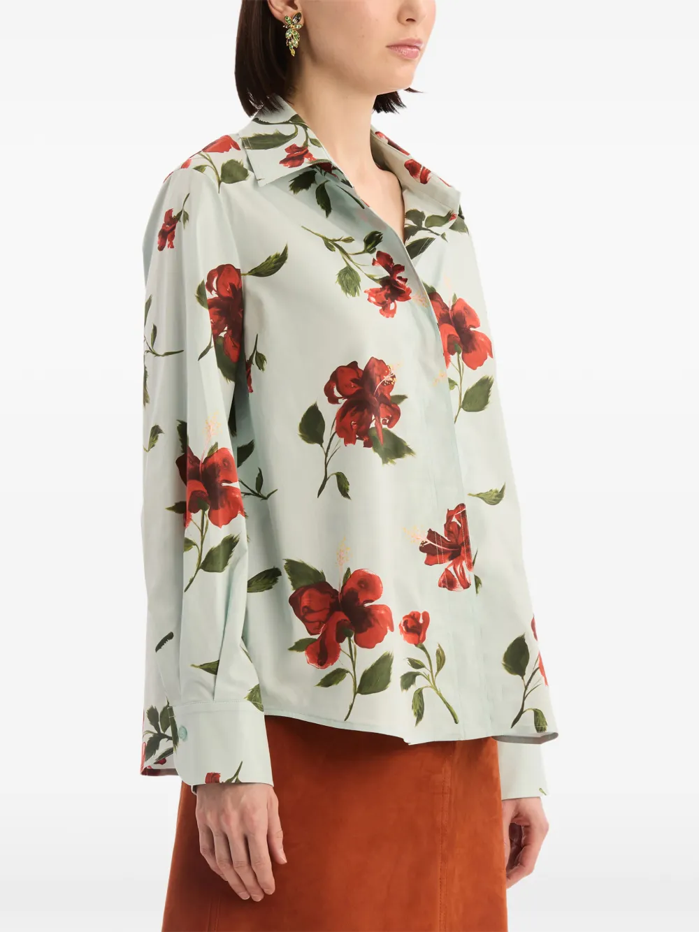 Oscar de la Renta Popeline katoenen blouse met hibiscus-detail Blauw