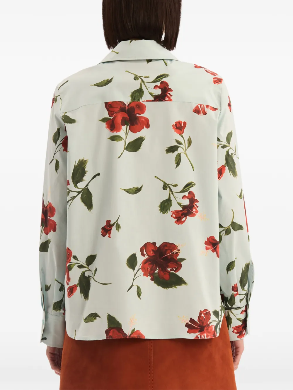 Oscar de la Renta Popeline katoenen blouse met hibiscus-detail Blauw