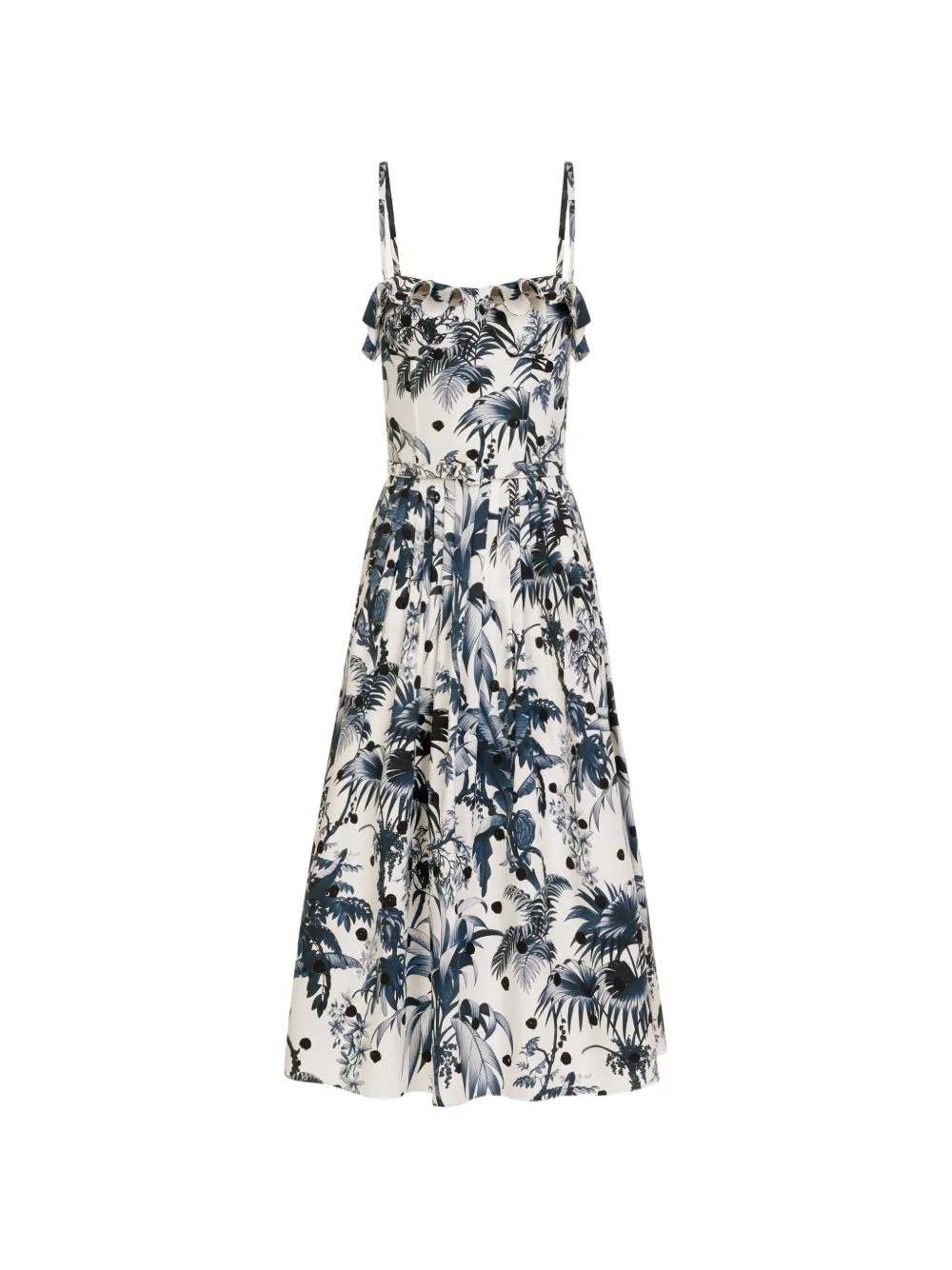 Oscar de la Renta Ärmelloses Kleid aus Baumwollpopeline mit Palmenblatt-Print - Nude