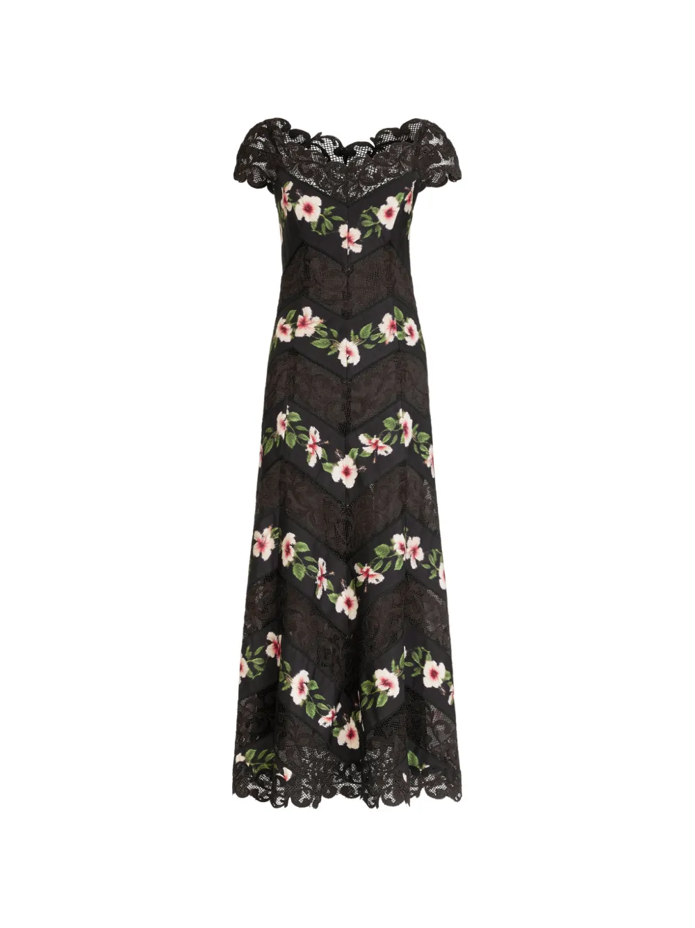 Oscar de la Renta chiné hibiscus striped faille midi dress - Nero
