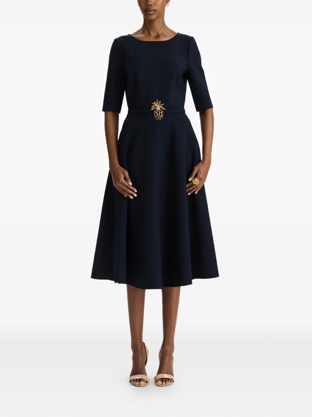 Oscar de la Renta Wollen jurk met ananas-riem Blauw