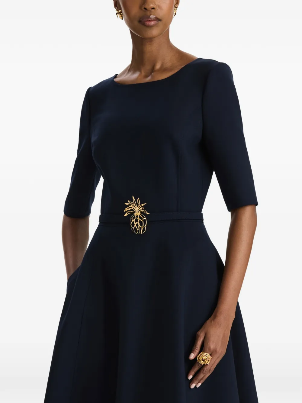 Oscar de la Renta Wollen jurk met ananas-riem Blauw