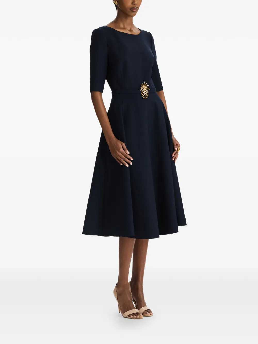 Oscar de la Renta Wollen jurk met ananas-riem Blauw
