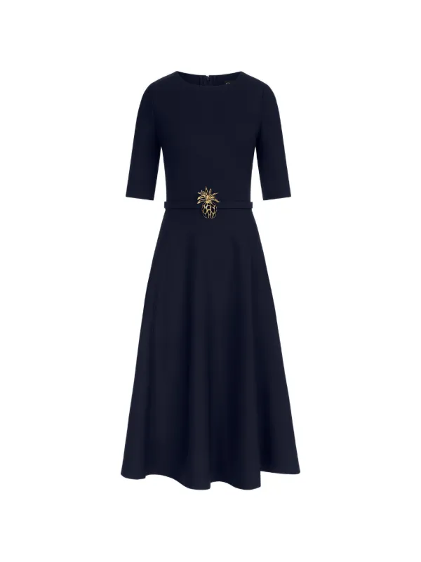 Oscar de la Renta Pineapple-belt Wool Dress in Blue