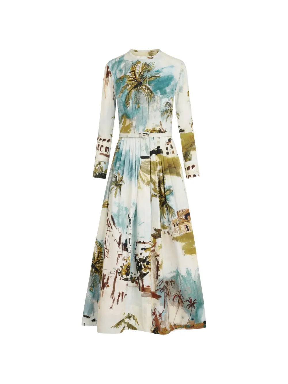 Oscar de la Renta Dominican Landscape cotton poplin short-sleeve dress - Toni neutri