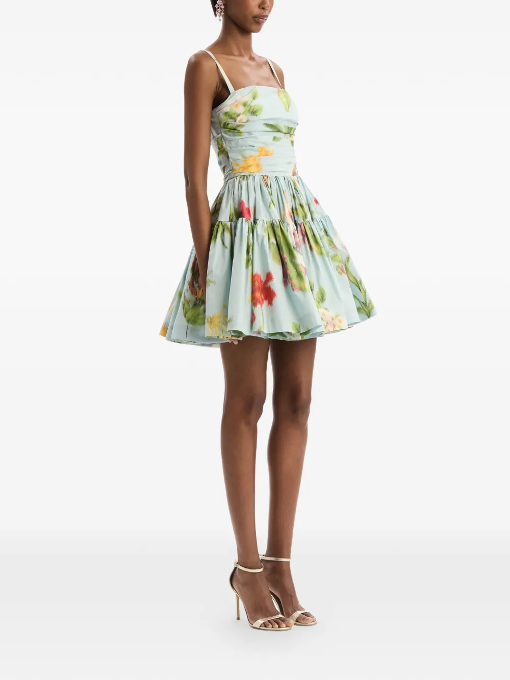Oscar de la Renta Katoenen geplooide popeline jurk met bloemendetails Blauw