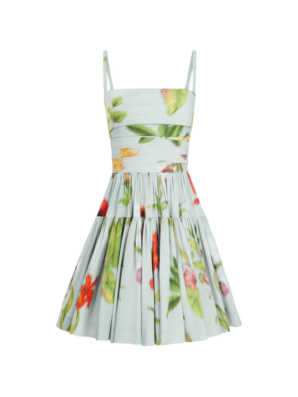 Oscar de la Renta Chiné Dominican mixed-floral cotton poplin tiered dress - Blu