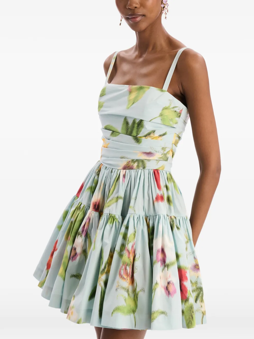 Oscar de la Renta Katoenen geplooide popeline jurk met bloemendetails Blauw