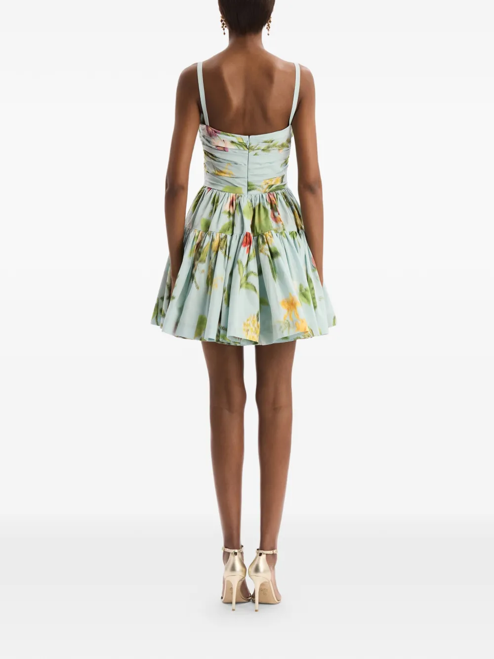 Oscar de la Renta Katoenen geplooide popeline jurk met bloemendetails Blauw