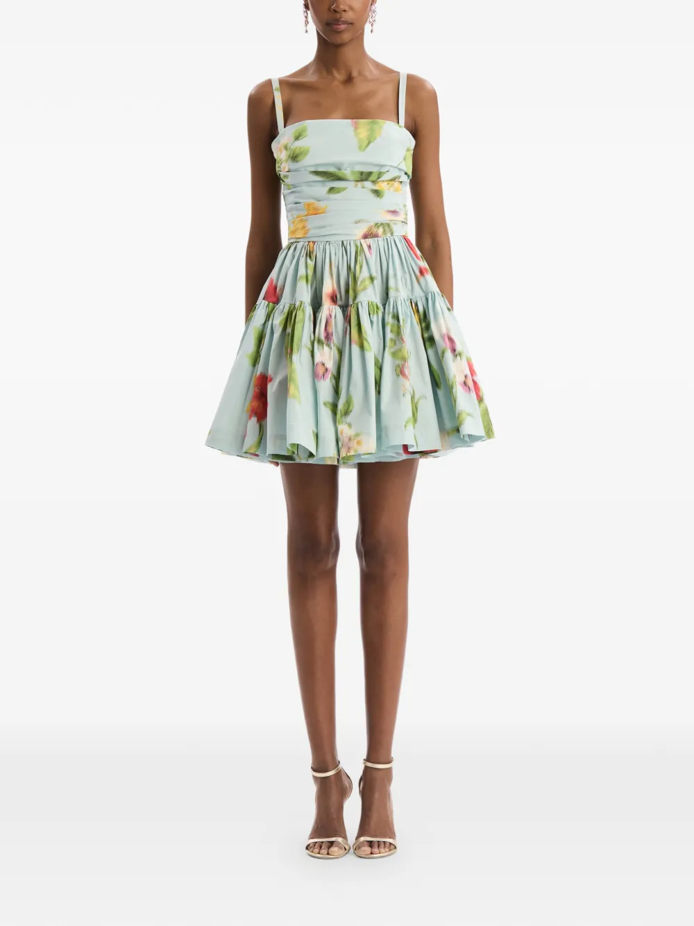 Oscar de la Renta Katoenen geplooide popeline jurk met bloemendetails Blauw