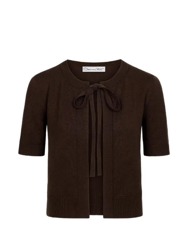 Oscar de la Renta Self-tie Wool Twin Set Cardigan in Brown