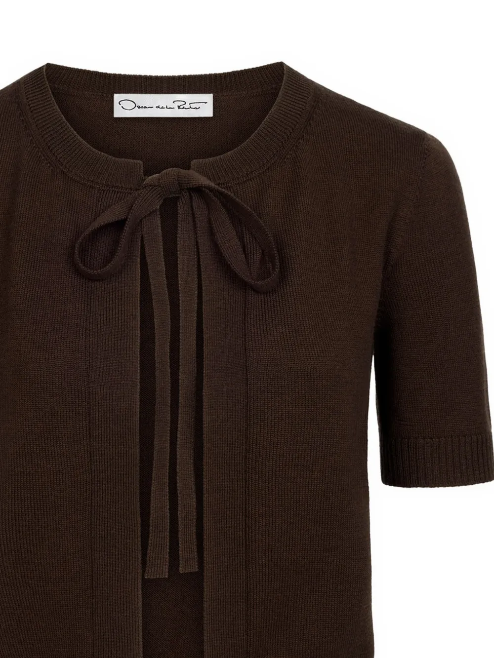 Oscar de la Renta Self-tie Wool Twin Set Cardigan in Brown, view 2