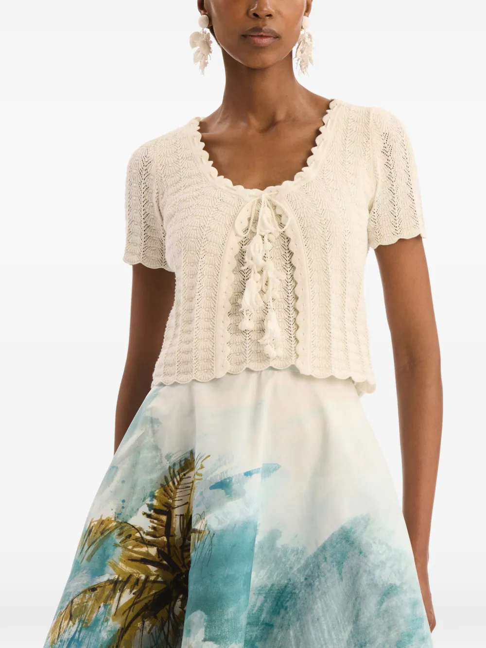 Oscar de la Renta Pointelle geweven vest Beige