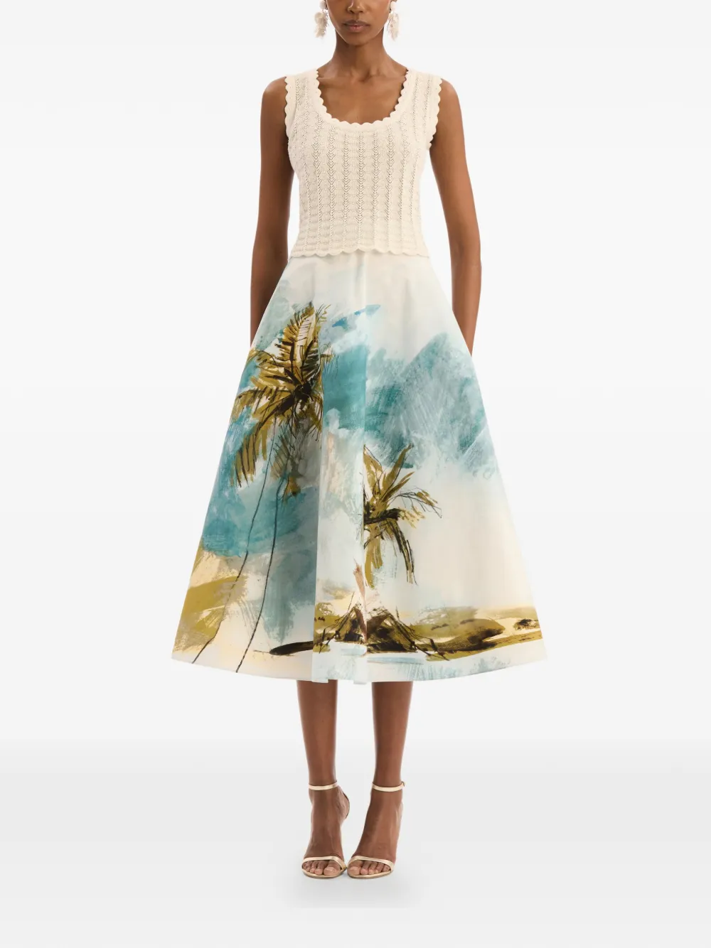 Oscar de la Renta Tanktop met pointelle-weving Beige