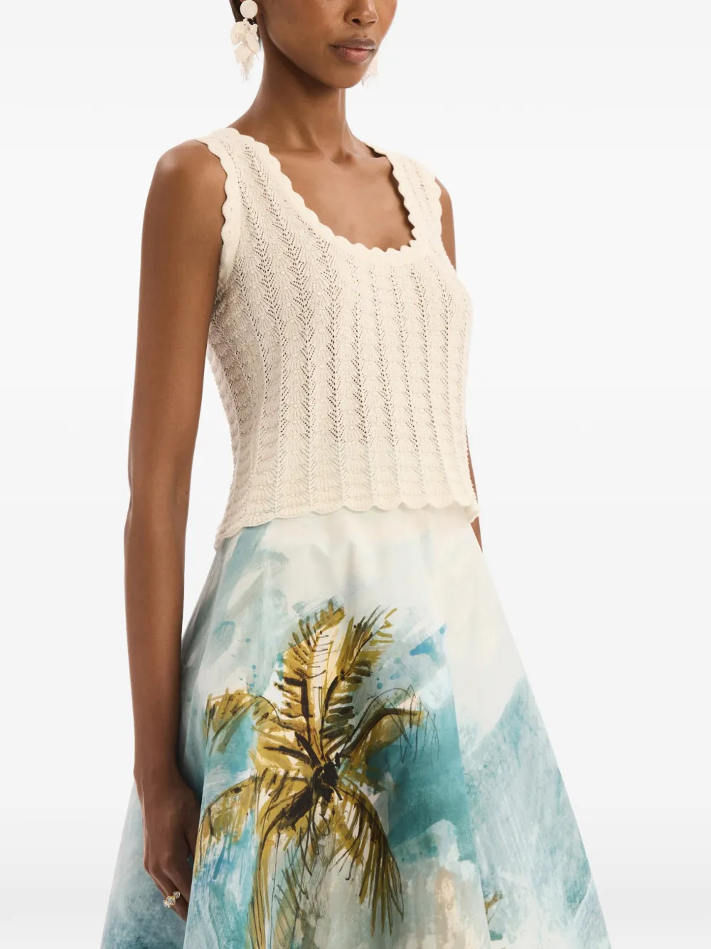 Oscar de la Renta Tanktop met pointelle-weving Beige