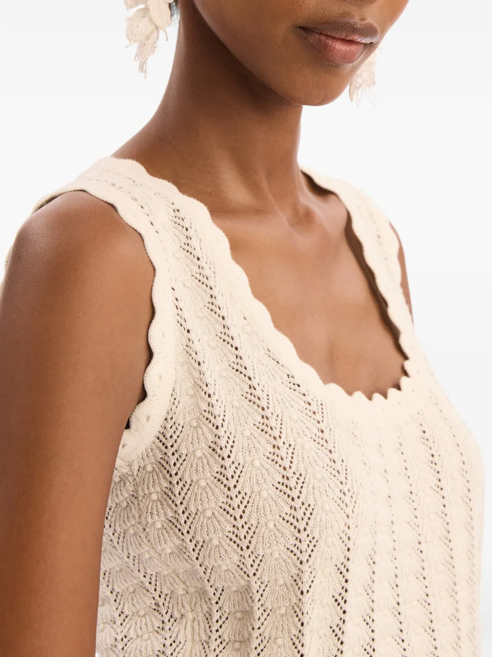 Oscar de la Renta Tanktop met pointelle-weving Beige