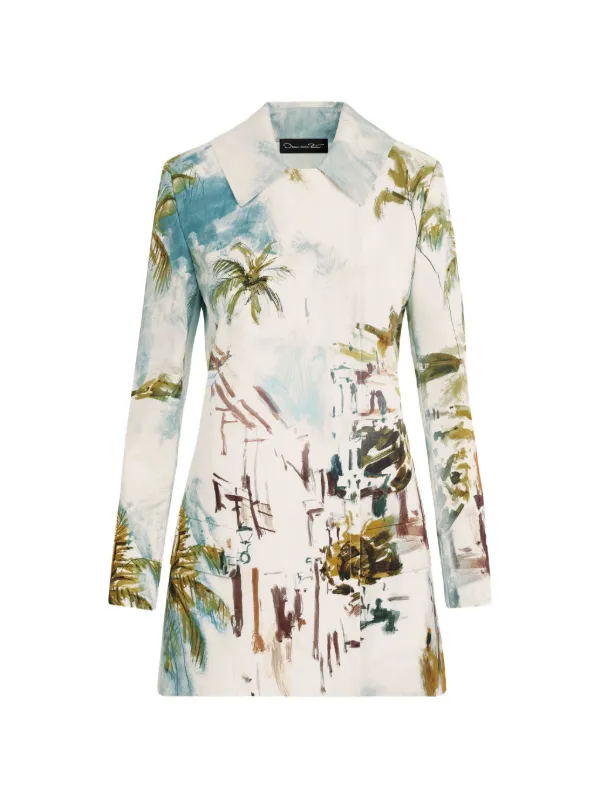 Oscar de la Renta Dominican Landscape Cotton Poplin Coat in Neutrals