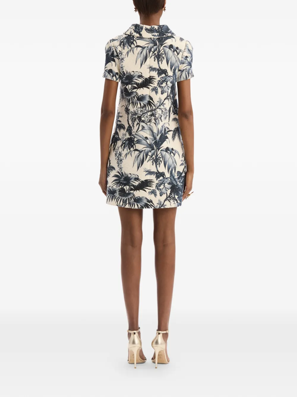 Oscar de la Renta Chiné shiftjurk met palmbladeren Beige