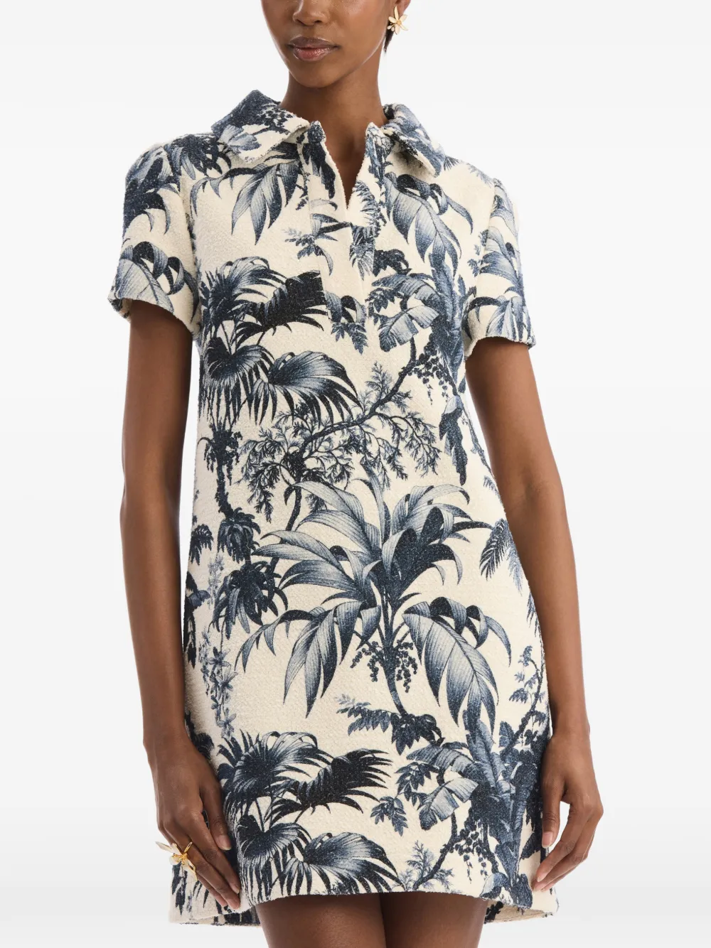 Oscar de la Renta Chiné shiftjurk met palmbladeren Beige