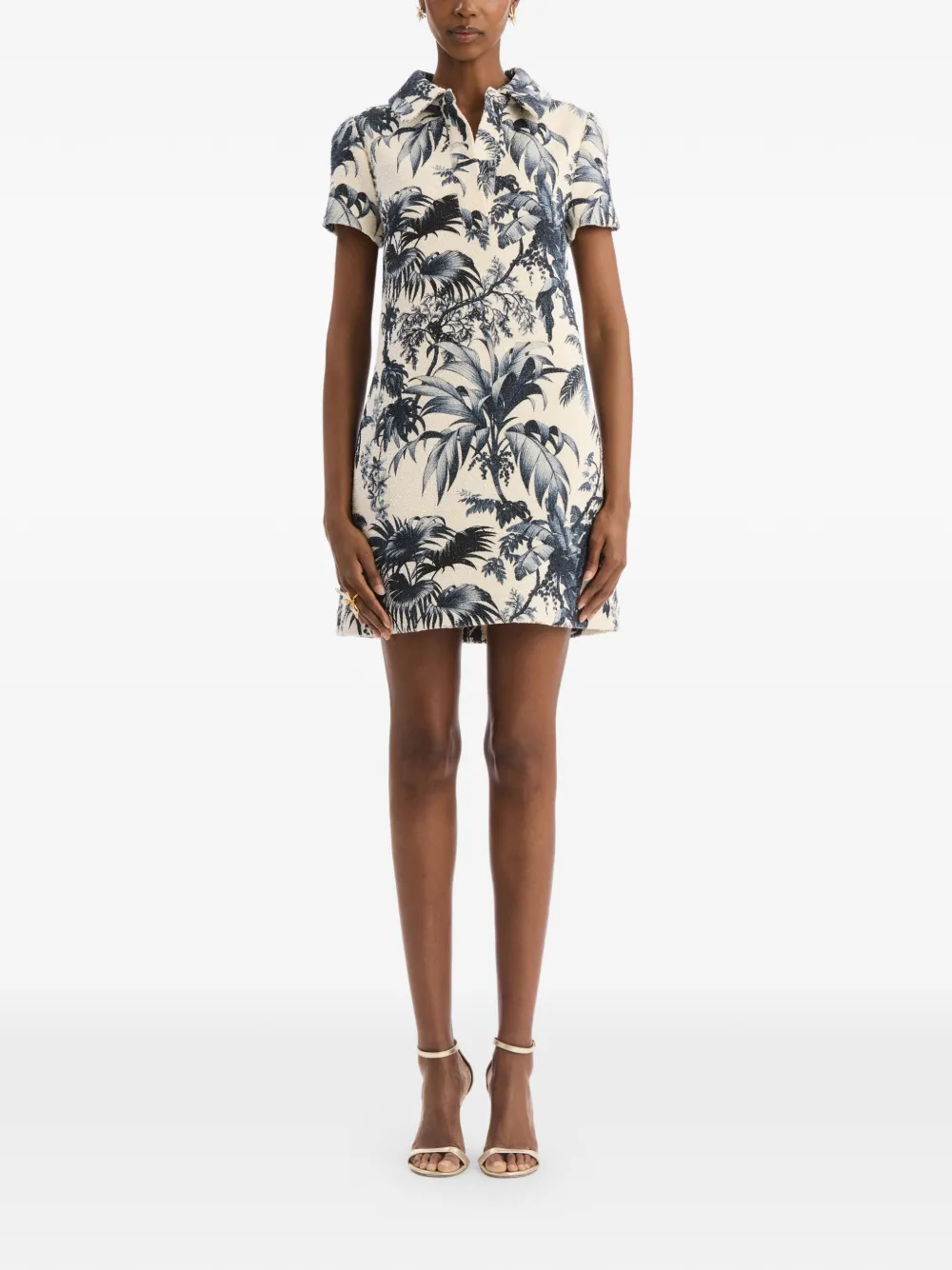 Oscar de la Renta Chiné shiftjurk met palmbladeren Beige