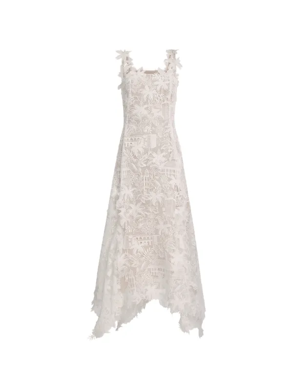 oscar de la renta guipure lace midi dress Oscar de la Renta Floral Guipure Lace Midi Dress