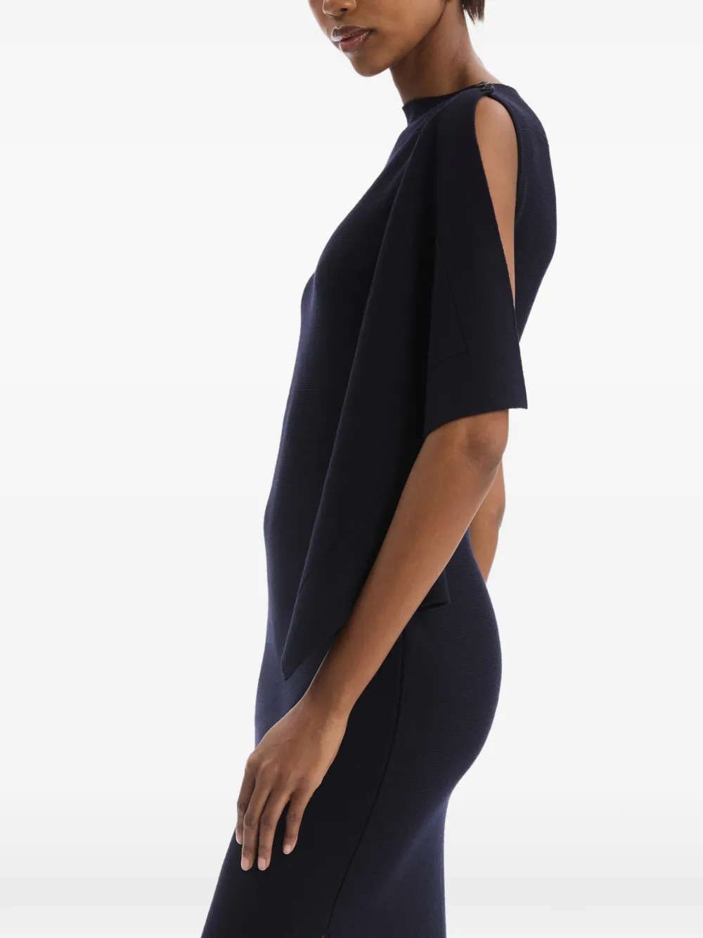 Oscar de la Renta Gebreide jurk met broche en hibiscus-detail Blauw
