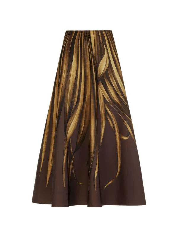 Oscar de la Renta Palm Leaves Faille Skirt in Brown