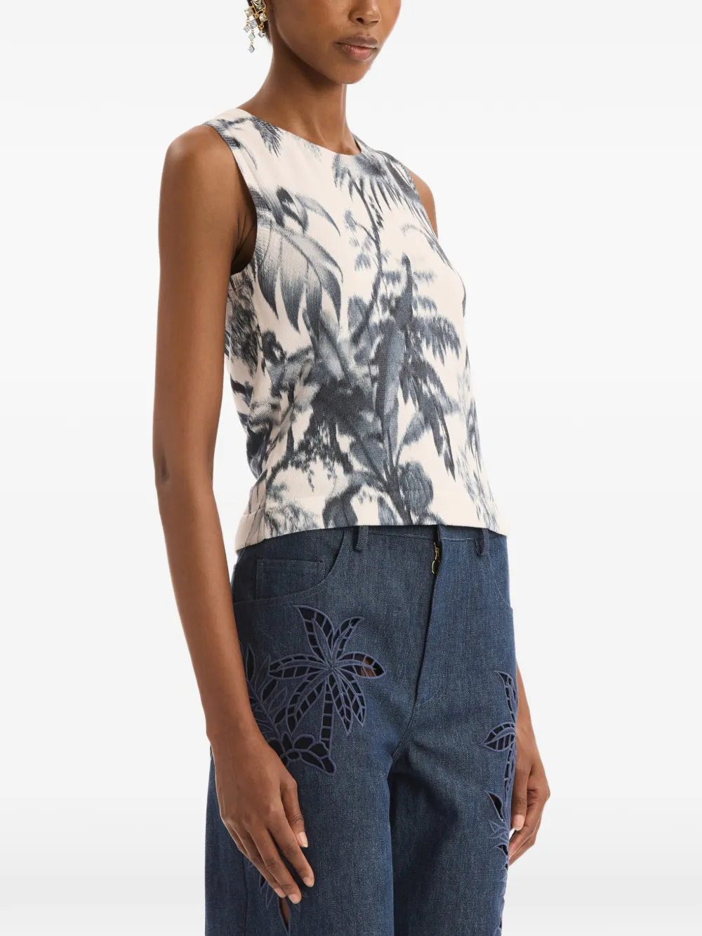 Oscar de la Renta Chiné tanktop met palmbladeren Beige
