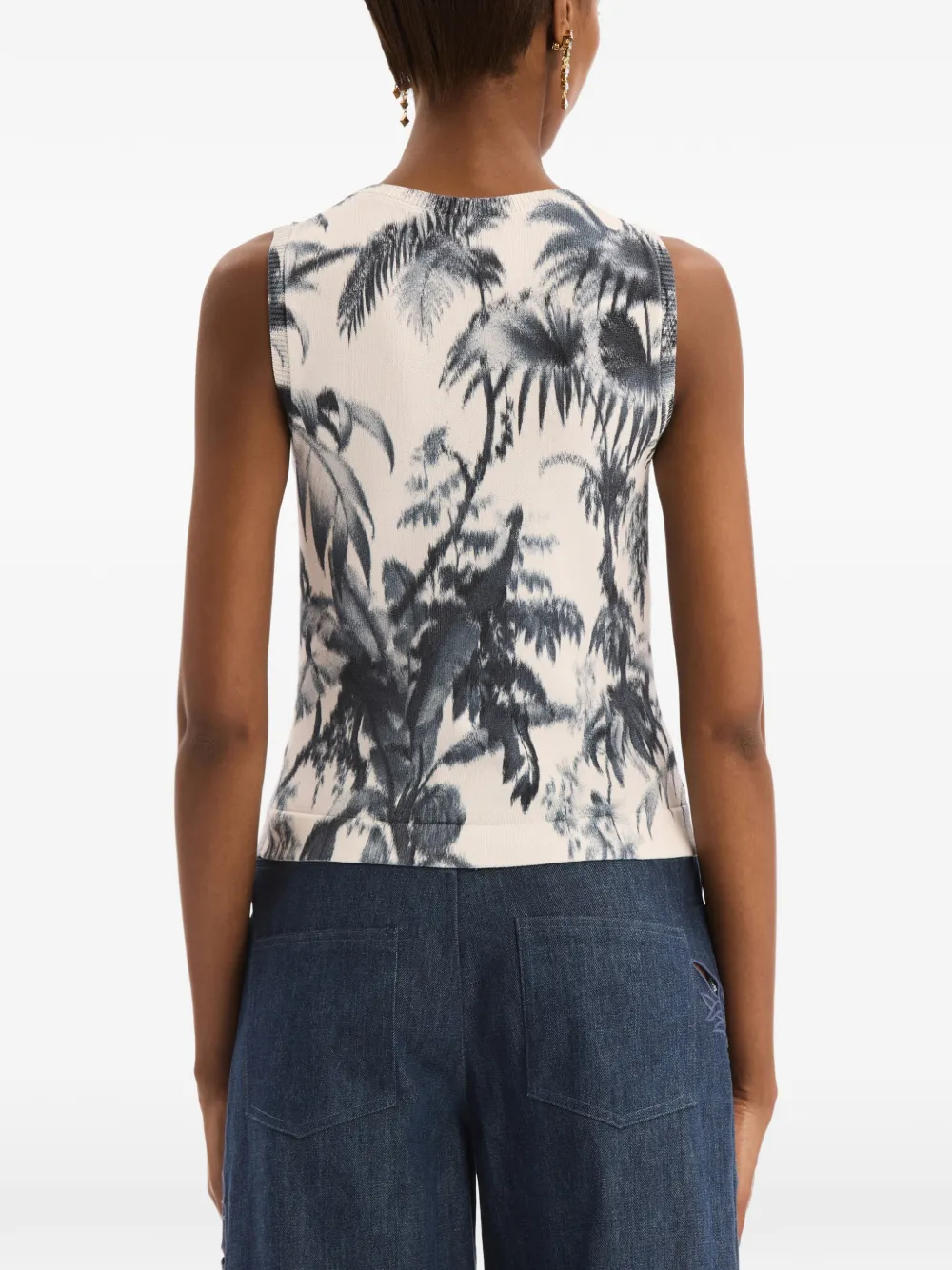 Oscar de la Renta Chiné tanktop met palmbladeren Beige