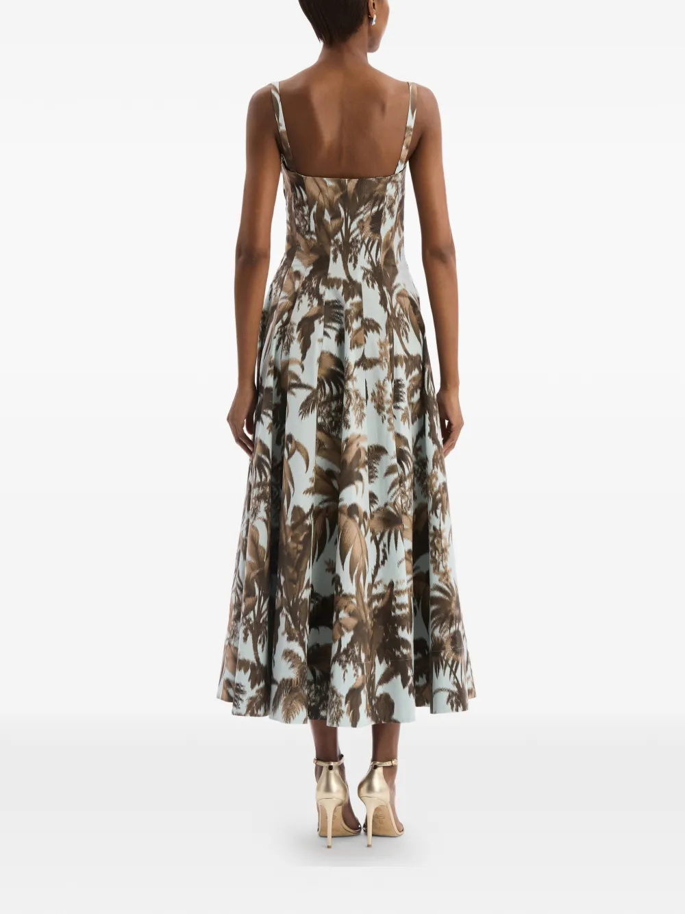 Oscar de la Renta Chiné katoenen popeline jurk met palmbladeren Blauw
